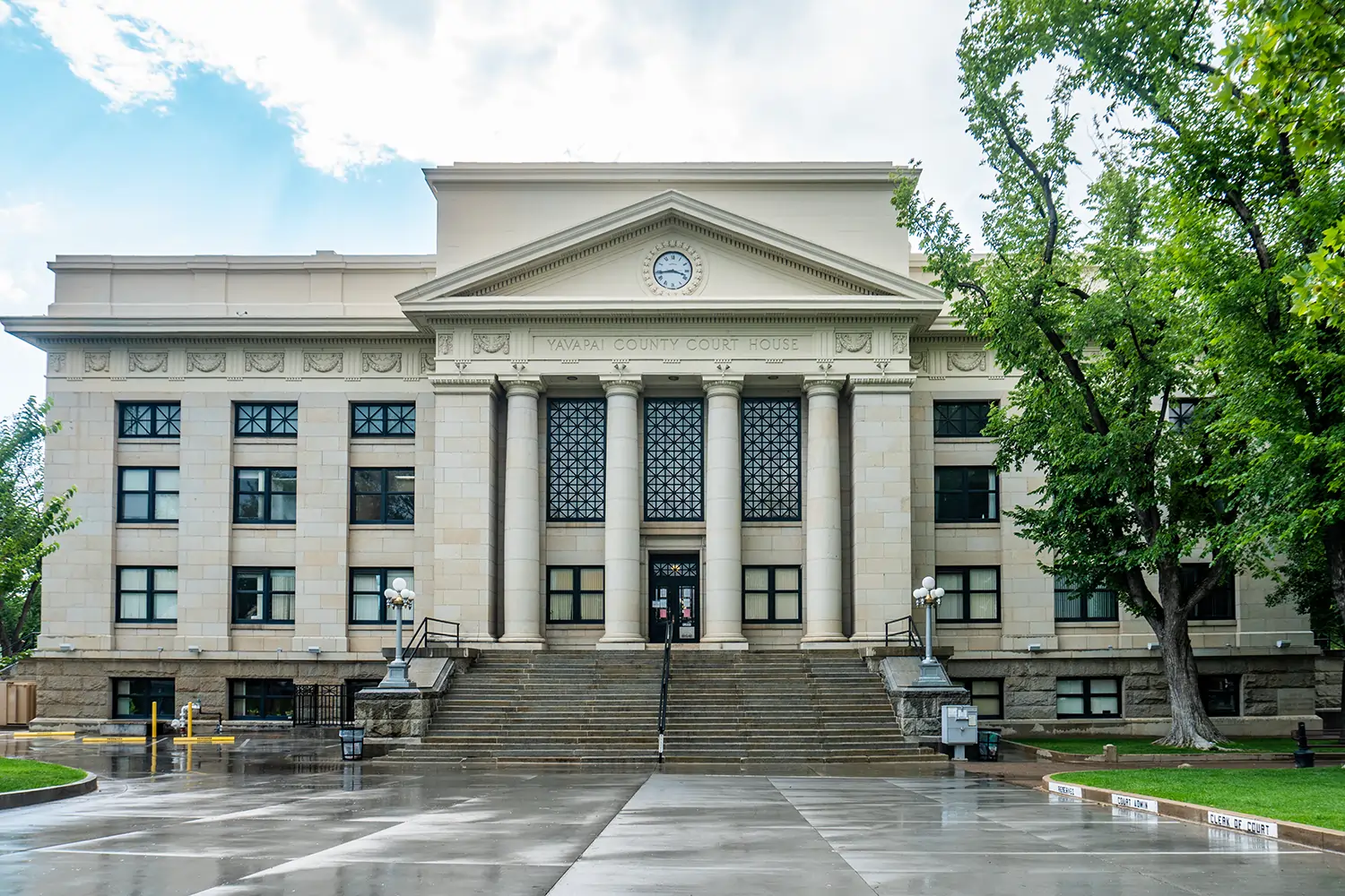 Sidewalk view of government courthouse